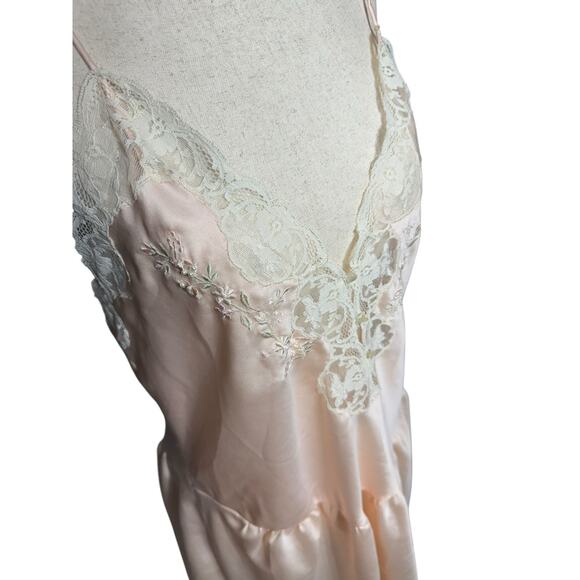 Vtg blush soft pink Slip Lace Beaded Nightgown Sz L Ballet Bridal Coquette Dress - Picture 2 of 7